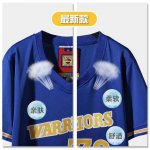 NBA 30 Curry Warriors Maillot Retro manche courte bleu brodé